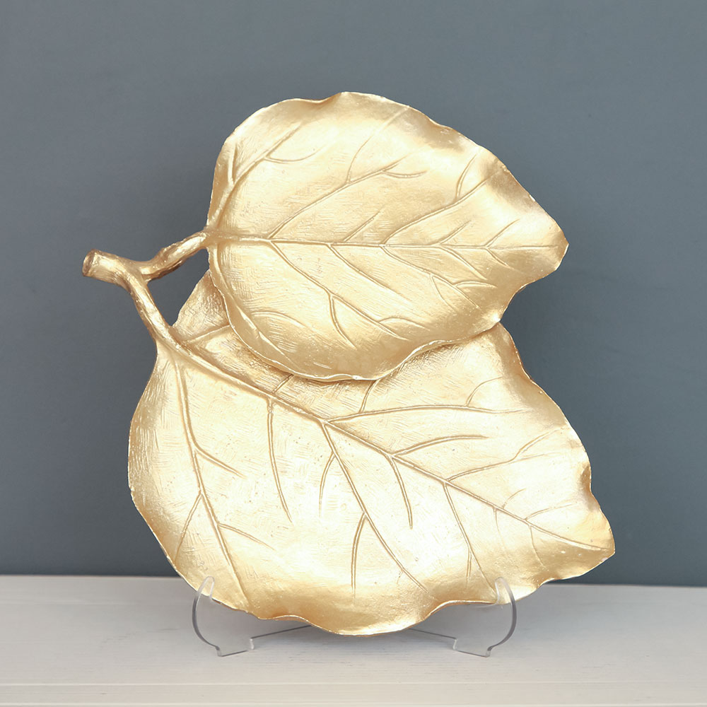 DOUBLE LEAF PLATE OBJECTS DECORATIVE POLYESTER TRINKET
