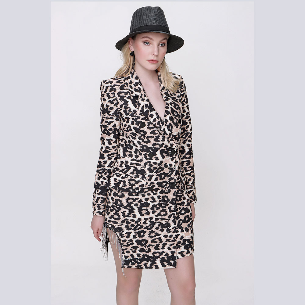 WOMEN'S SLEEVE LEOPARD DRESS - READY WOMEN'S CLOTHING WHOLESALE ready-made women's wholesale clothing women's clothing wholesale Turkish textile apparel