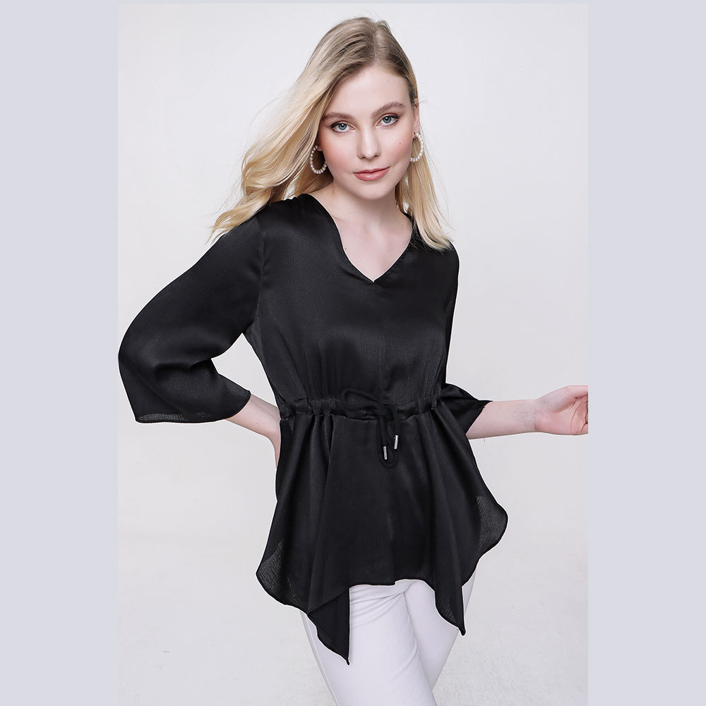 SATIN BLOUSE V-NECK - READY WOMEN'S CLOTHING WHOLESALE ready-made women's wholesale clothing women's clothing wholesale Turkish textile apparel