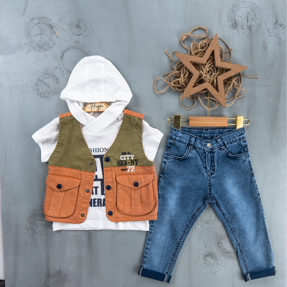 BOYS' SUIT WHOLESALE READY TOWEAR TRIPLE SUIT Hooded shirt with jeans and a jacket 003