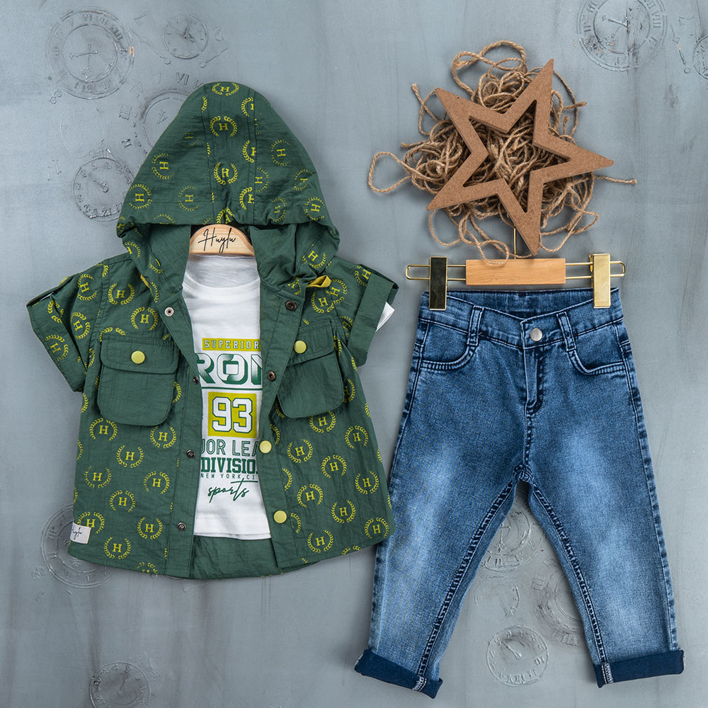 BOYS' SUIT WHOLESALE READY TOWEAR TRIPLE SUIT Jeans with a sweater and a jacket with a hoodie 010