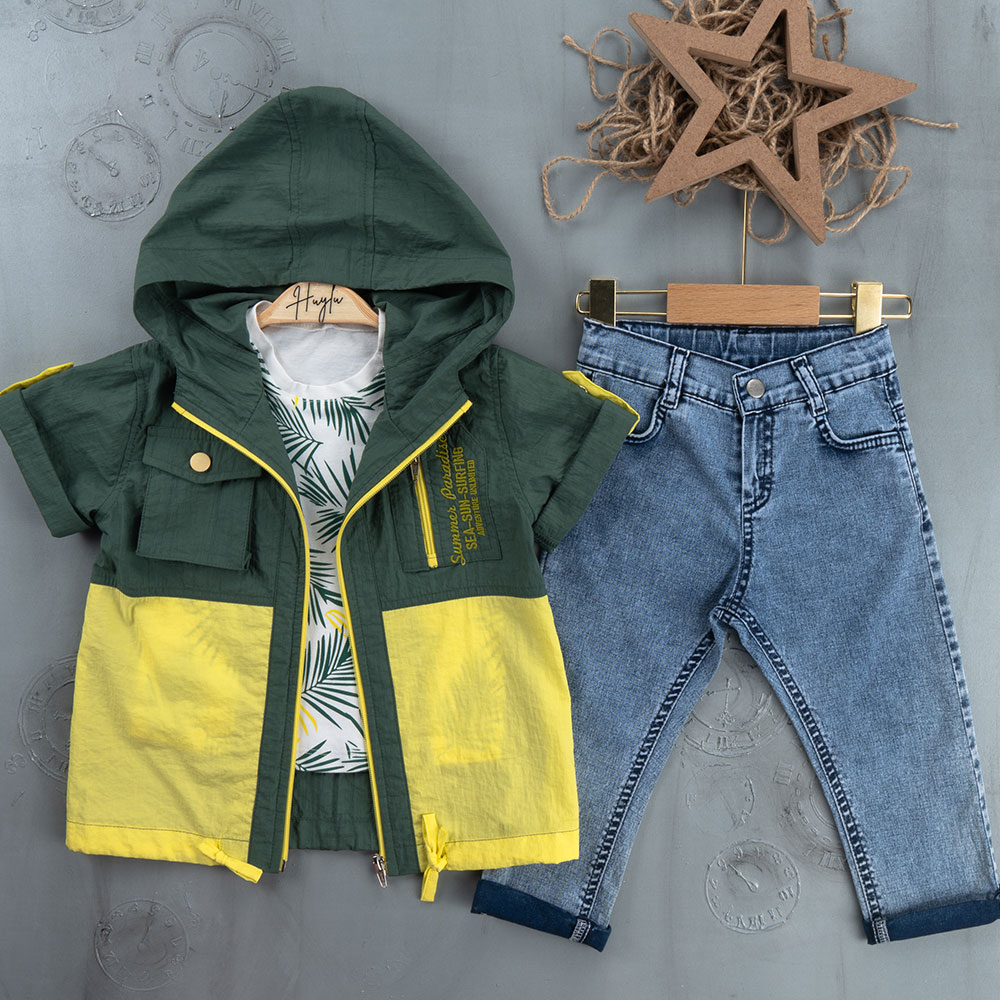 BOYS' SUIT WHOLESALE READY TOWEAR TRIPLE SUIT Jeans with a sweater and a two-tone jacket 013