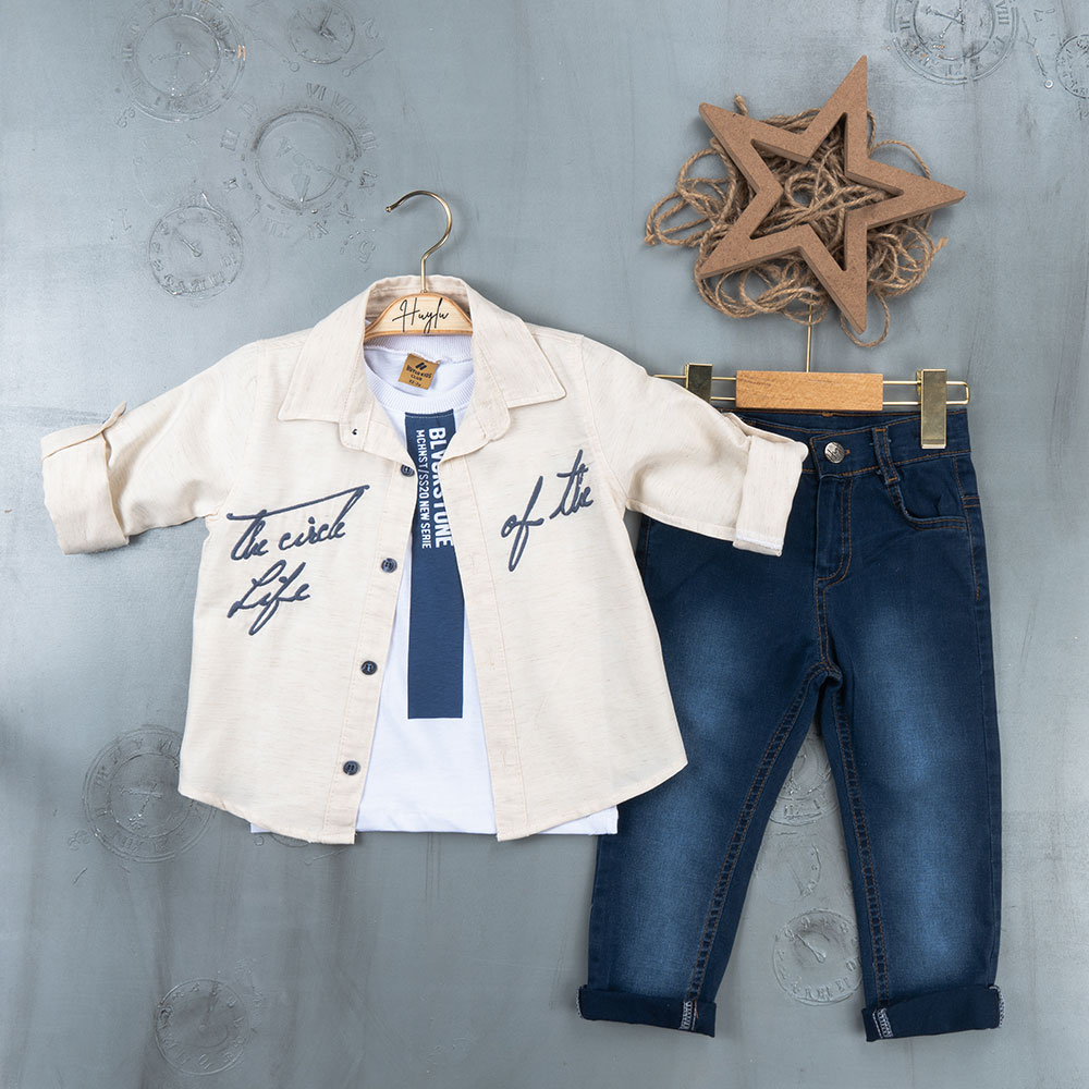 BOYS' SUIT WHOLESALE READY TOWEAR TRIPLE SUIT Jeans with a white sweater and a two-tone jacket 029