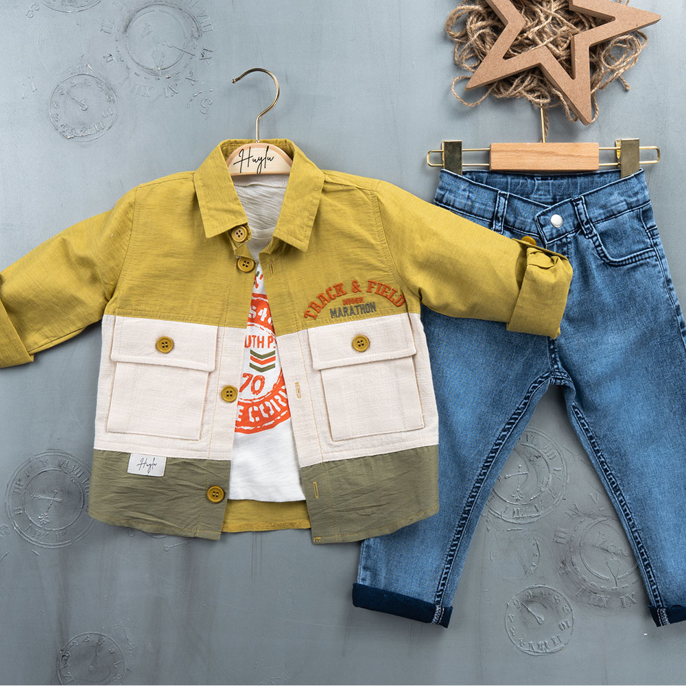 BOYS' SUIT WHOLESALE READY TOWEAR TRIPLE SUIT Jeans with a white sweater and a 3-color shirt 030