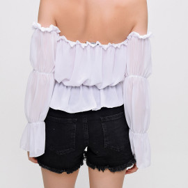 SLEEVE CHIPHON TRANSPARENT SHOULDER DECOLLAR BLOUSE