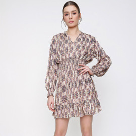 PATTERNED MINI DRESS WITH ELASTIC WAIST