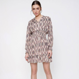 PATTERNED MINI DRESS WITH ELASTIC WAIST