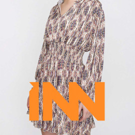 PATTERNED MINI DRESS WITH ELASTIC WAIST