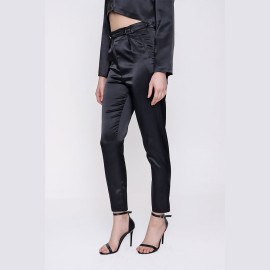 Women's Satin Black Trousers Blouse Set