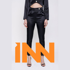 Women's Satin Black Trousers Blouse Set Women's Satin Black Trousers Blouse Set