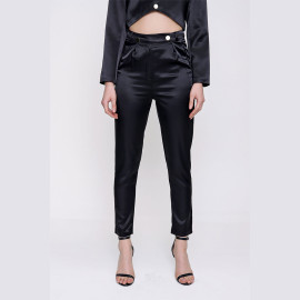Women's Satin Black Trousers Blouse Set