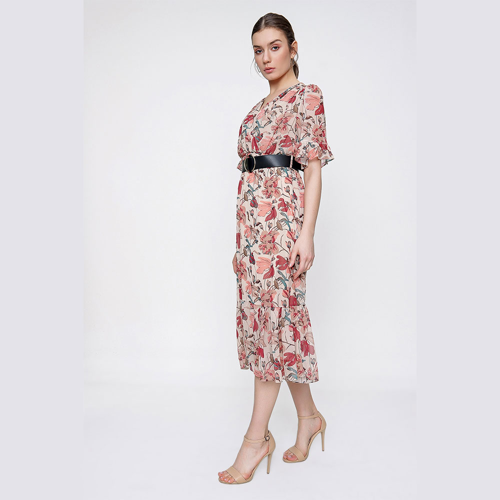 Waist Belt Chiffon Dress