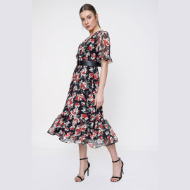 Waist Belt Chiffon Dress
