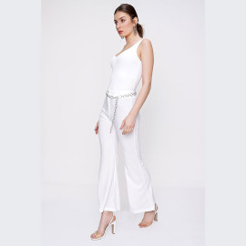 Wide leg chain belt trousers