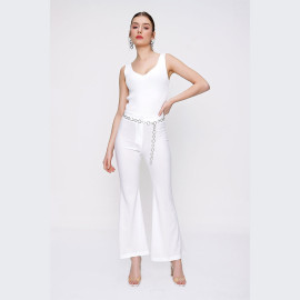 Wide leg chain belt trousers