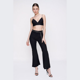 Wide leg chain belt trousers