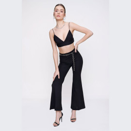 Wide leg chain belt trousers