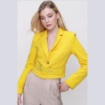 WAIST BELTED HALF JACKET - READY WOMEN'S CLOTHING WHOLESALE ready-made women's wholesale clothing women's clothing wholesale Turkish textile apparel