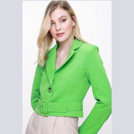 WAIST BELTED HALF JACKET - READY WOMEN'S CLOTHING WHOLESALE ready-made women's wholesale clothing women's clothing wholesale Turkish textile apparel