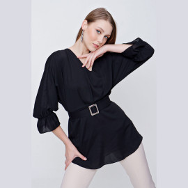 WOMEN'S CHIFFON BLOUSE WITH WAIST BUCKLE - READY WOMEN'S CLOTHING WHOLESALE ready-made women's wholesale clothing women's clothing wholesale Turkish textile apparel