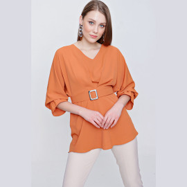 WOMEN'S CHIFFON BLOUSE WITH WAIST BUCKLE - READY WOMEN'S CLOTHING WHOLESALE ready-made women's wholesale clothing women's clothing wholesale Turkish textile apparel