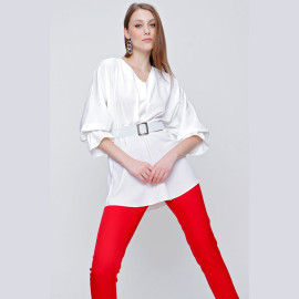 WOMEN'S CHIFFON BLOUSE WITH WAIST BUCKLE - READY WOMEN'S CLOTHING WHOLESALE ready-made women's wholesale clothing women's clothing wholesale Turkish textile apparel