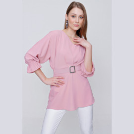 WOMEN'S CHIFFON BLOUSE WITH WAIST BUCKLE - READY WOMEN'S CLOTHING WHOLESALE ready-made women's wholesale clothing women's clothing wholesale Turkish textile apparel