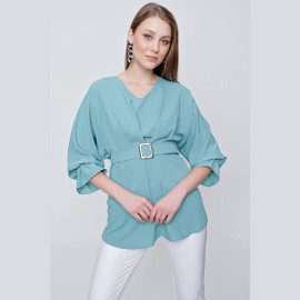 WOMEN'S CHIFFON BLOUSE WITH WAIST BUCKLE - READY WOMEN'S CLOTHING WHOLESALE ready-made women's wholesale clothing women's clothing wholesale Turkish textile apparel