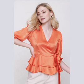V-NECK SATIN BLOUSE - READY WOMEN'S CLOTHING WHOLESALE ready-made women's wholesale clothing women's clothing wholesale Turkish textile apparel