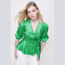 V-NECK SATIN BLOUSE - READY WOMEN'S CLOTHING WHOLESALE ready-made women's wholesale clothing women's clothing wholesale Turkish textile apparel