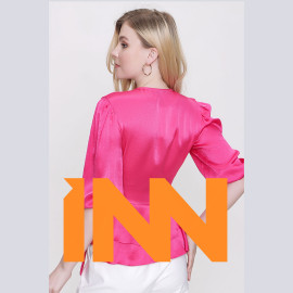 V-NECK SATIN BLOUSE - READY WOMEN'S CLOTHING WHOLESALE ready-made women's wholesale clothing women's clothing wholesale Turkish textile apparel