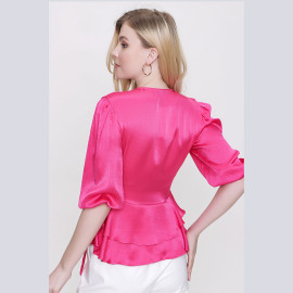 V-NECK SATIN BLOUSE - READY WOMEN'S CLOTHING WHOLESALE ready-made women's wholesale clothing women's clothing wholesale Turkish textile apparel
