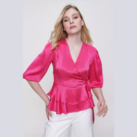 V-NECK SATIN BLOUSE - READY WOMEN'S CLOTHING WHOLESALE ready-made women's wholesale clothing women's clothing wholesale Turkish textile apparel