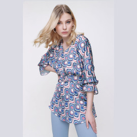 Patterned Chiffon Blouse -READY WOMEN'S CLOTHING WHOLESALE ready-made women's wholesale clothing women's clothing wholesale Turkish textile apparel