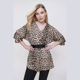 LEOPARD PRINT V-NECK BLOUSE - READY WOMEN'S CLOTHING WHOLESALE ready-made women's wholesale clothing women's clothing wholesale Turkish textile apparel