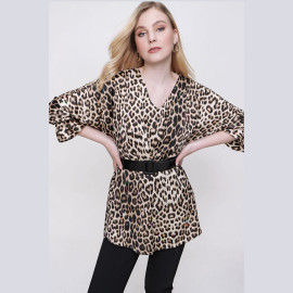 LEOPARD PRINT V-NECK BLOUSE - READY WOMEN'S CLOTHING WHOLESALE ready-made women's wholesale clothing women's clothing wholesale Turkish textile apparel
