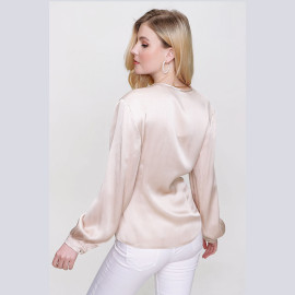BELTED V-NECK SATIN BLOUSE - READY WOMEN'S CLOTHING WHOLESALE ready-made women's wholesale clothing women's clothing wholesale Turkish textile apparel