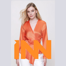 BELTED V-NECK SATIN BLOUSE - READY WOMEN'S CLOTHING WHOLESALE ready-made women's wholesale clothing women's clothing wholesale Turkish textile apparel