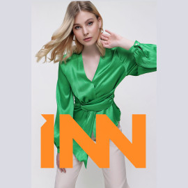 BELTED V-NECK SATIN BLOUSE - READY WOMEN'S CLOTHING WHOLESALE ready-made women's wholesale clothing women's clothing wholesale Turkish textile apparel