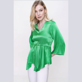 SATIN BLOUSE V-NECK - READY WOMEN'S CLOTHING WHOLESALE ready-made women's wholesale clothing women's clothing wholesale Turkish textile apparel