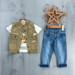 BOYS' SUIT WHOLESALE READY TOWEAR TRIPLE SUIT Jeans, shirt and sleeveless jacket 001