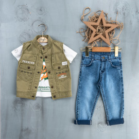 BOYS' SUIT WHOLESALE READY TOWEAR TRIPLE SUIT Jeans, shirt and sleeveless jacket 001