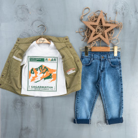 BOYS' SUIT WHOLESALE READY TOWEAR TRIPLE SUIT Jeans, shirt and sleeveless jacket 001