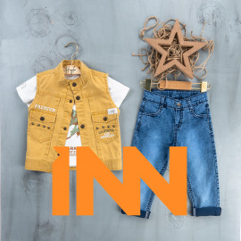 BOYS' SUIT WHOLESALE READY TOWEAR TRIPLE SUIT Jeans, shirt and sleeveless jacket 001