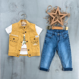 BOYS' SUIT WHOLESALE READY TOWEAR TRIPLE SUIT Jeans, shirt and sleeveless jacket 001