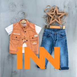 BOYS' SUIT WHOLESALE READY TOWEAR TRIPLE SUIT Jeans, shirt and sleeveless jacket 001