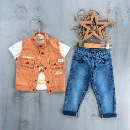 BOYS' SUIT WHOLESALE READY TOWEAR TRIPLE SUIT Jeans, shirt and sleeveless jacket 001