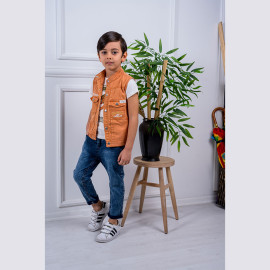 BOYS' SUIT WHOLESALE READY TOWEAR TRIPLE SUIT Jeans, shirt and sleeveless jacket 001