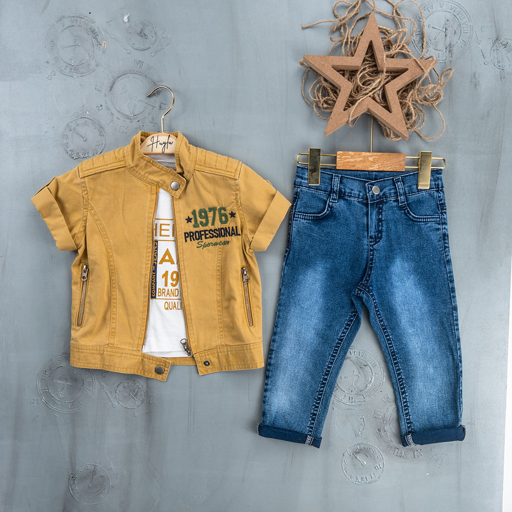 BOYS' SUIT WHOLESALE READY TOWEAR TRIPLE SUIT Jeans, jacket and half-sleeved shirt 002