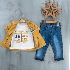BOYS' SUIT WHOLESALE READY TOWEAR TRIPLE SUIT Jeans, jacket and half-sleeved shirt 002